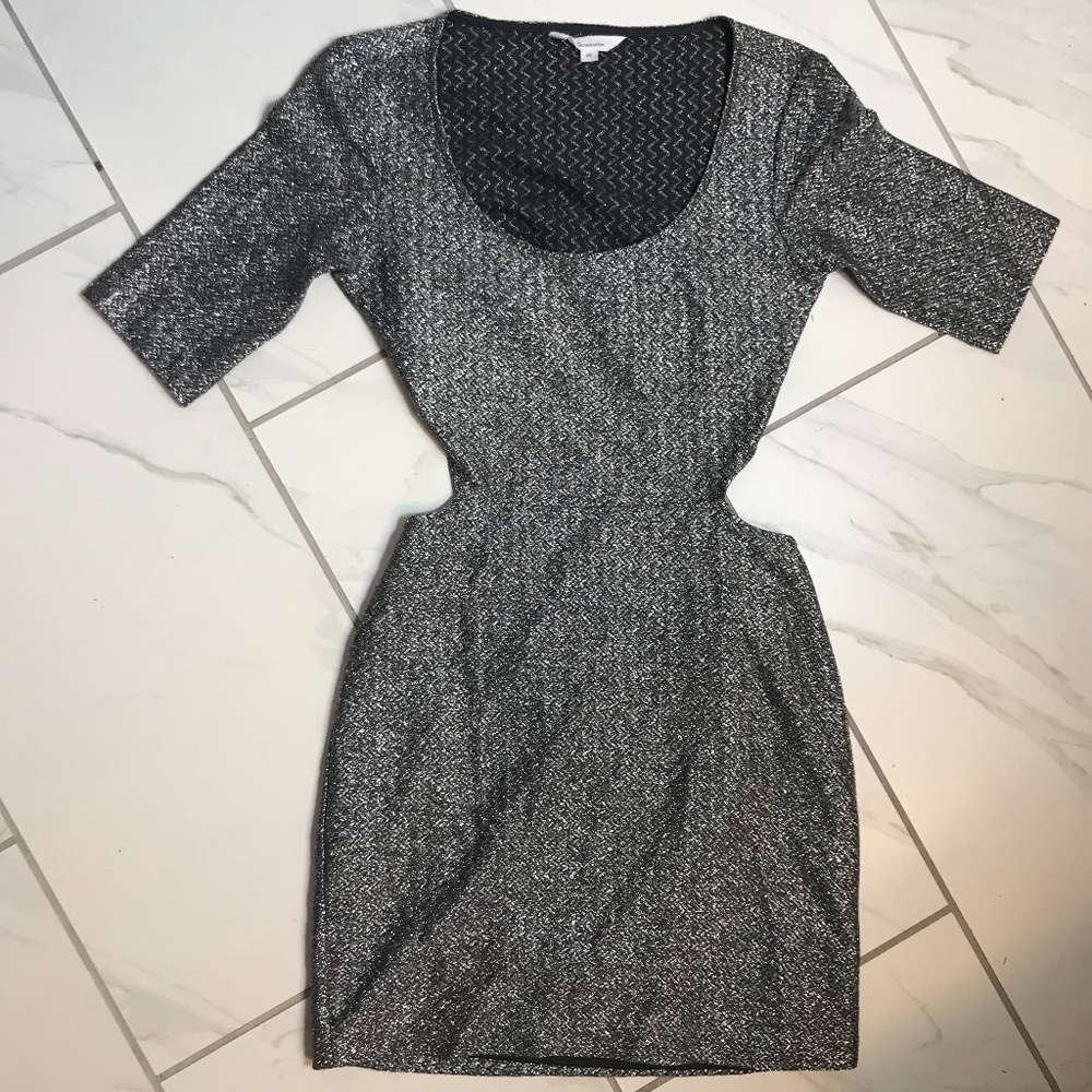 BCBG Silver Shimmer Backless Holiday Dress